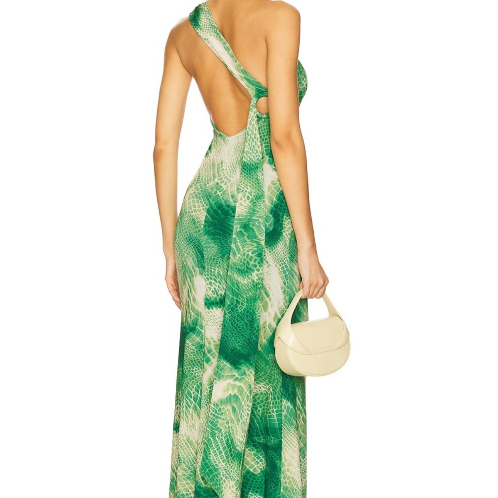 AFRM Carlotta Green and White Snake print - One-Shoulder Maxi Dress - Medium